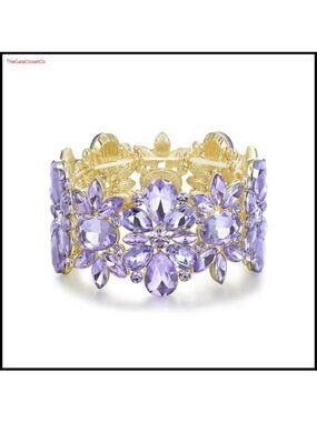 Rhinestone Crystal Stretch Wide Bracelet Wedding Prom Costume Jewelry
